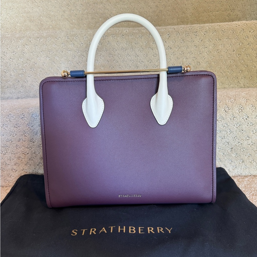 Strathberry Midi Tote in Burgundy/Navy/Vanilla